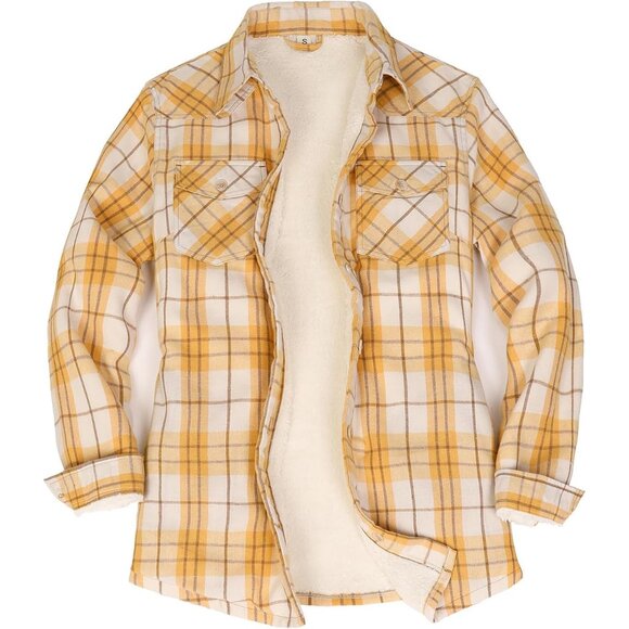 Women's Sherpa Lined Flannel Jacket with Pockets Cozy Warm Fall Winter - Picture 1 of 6